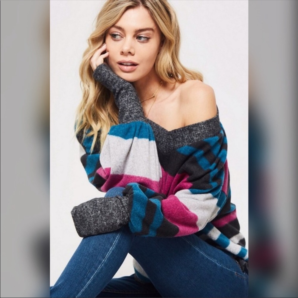 Balloon Sleeve Striped Sweater - Picture 4 of 4